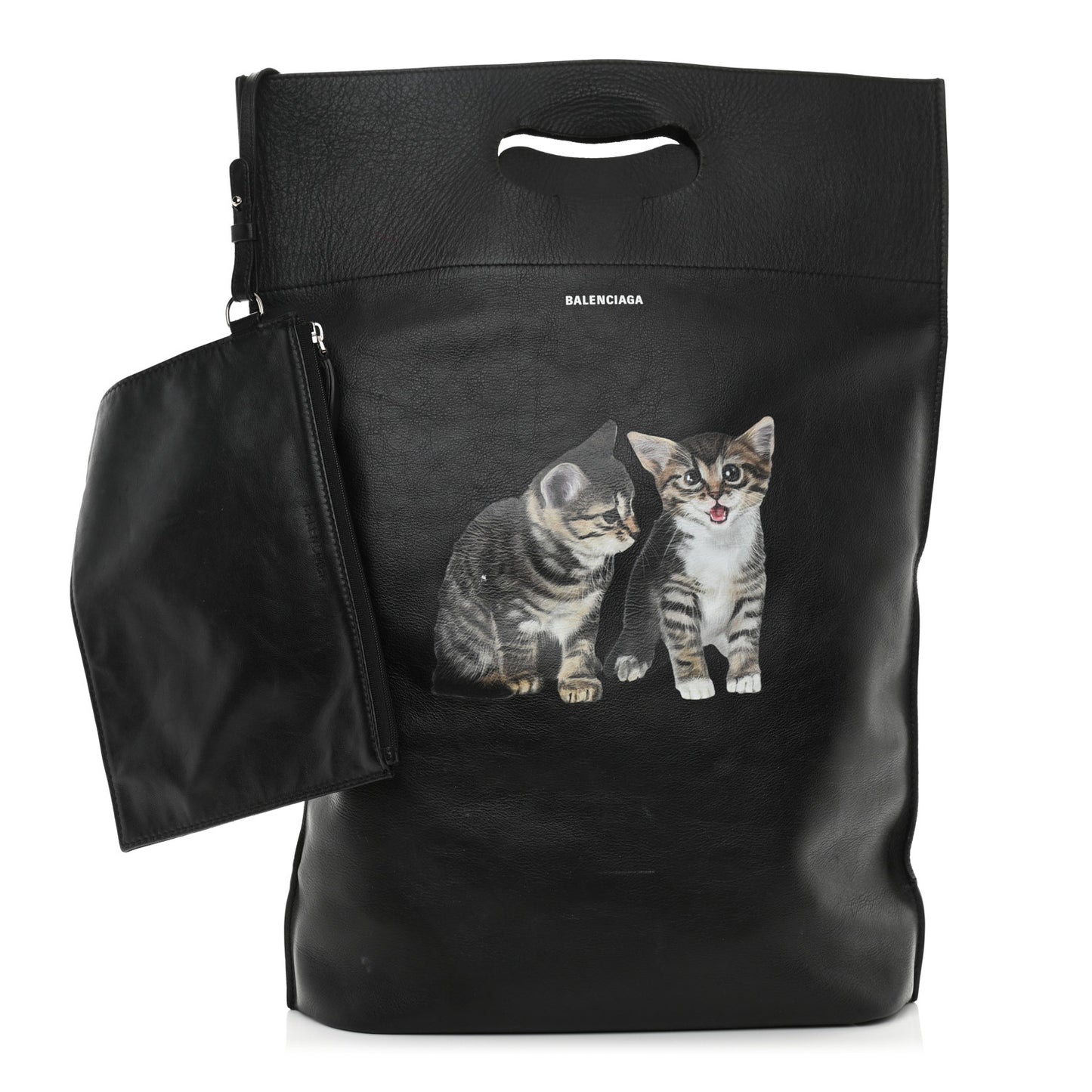 Calfskin Printed Kitten Plastic Bag Shopper S Black