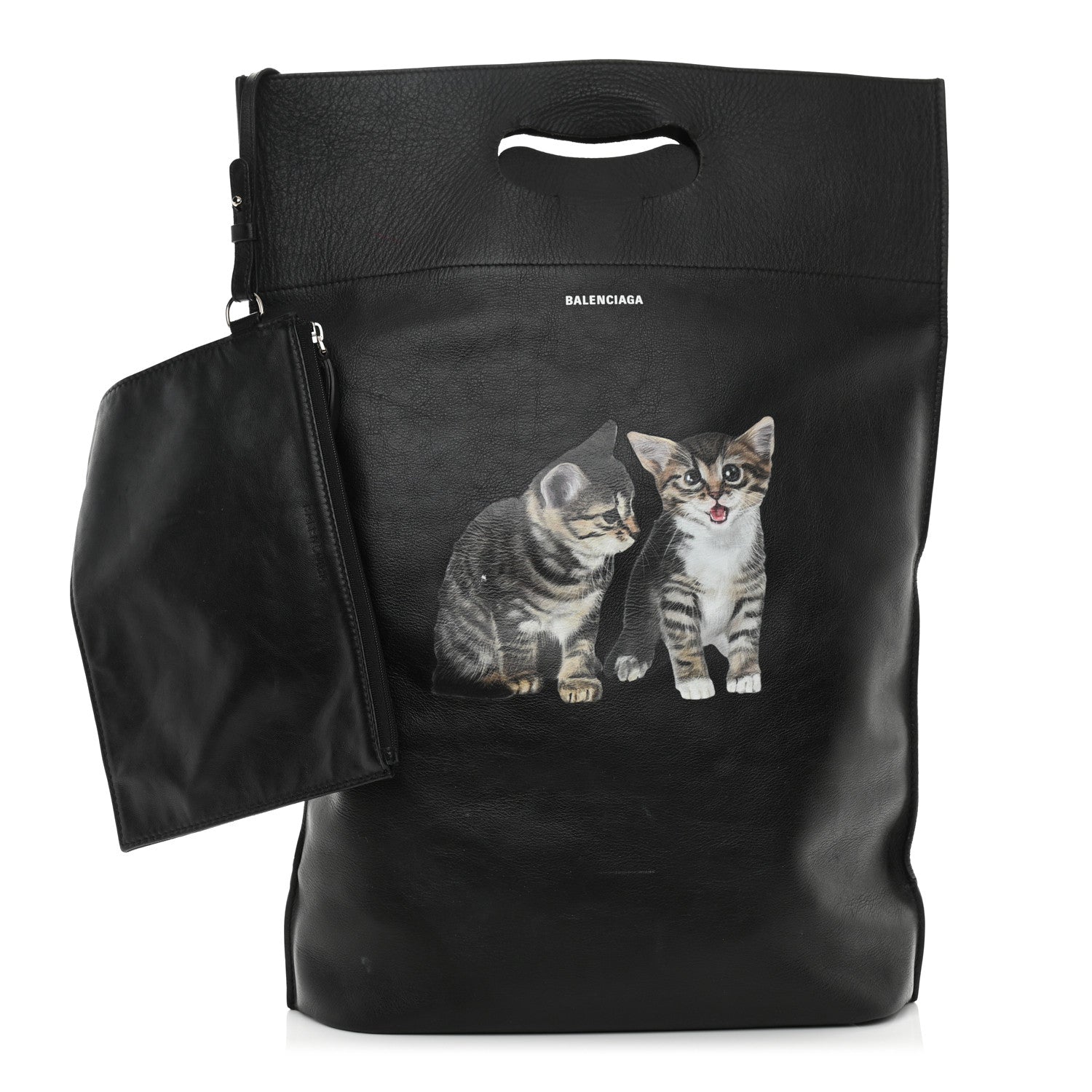 Balenciaga Calfskin Printed Kitten Plastic Bag Shopper S Black 1 of 10