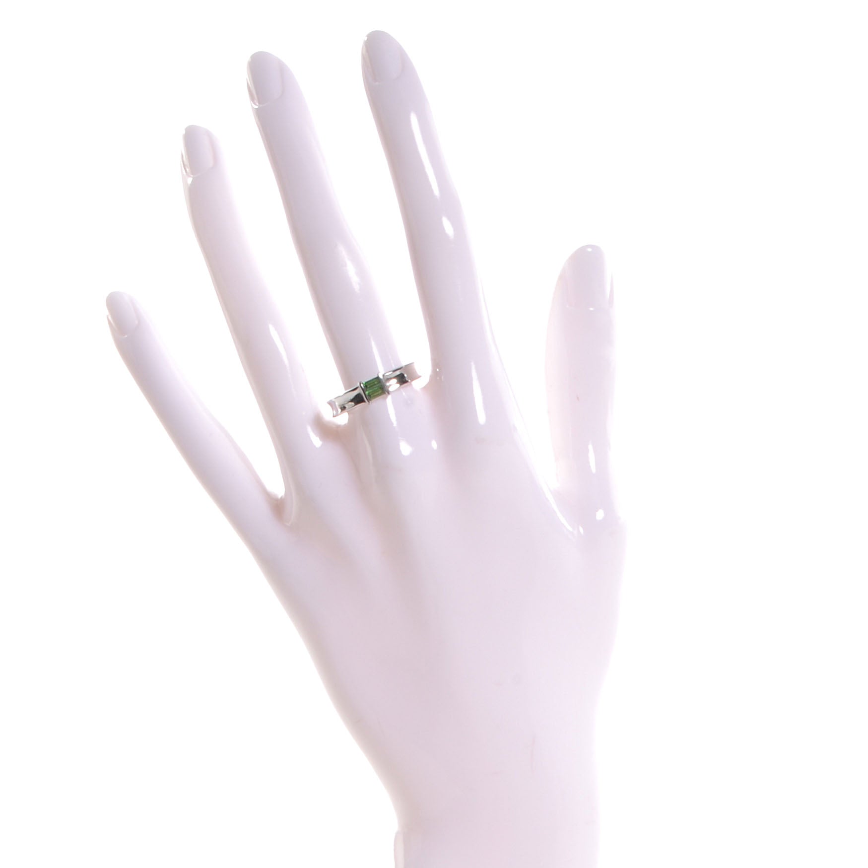 Tiffany 18k White Gold Green Tourmaline Stacking Ring 7.5 2 of 6