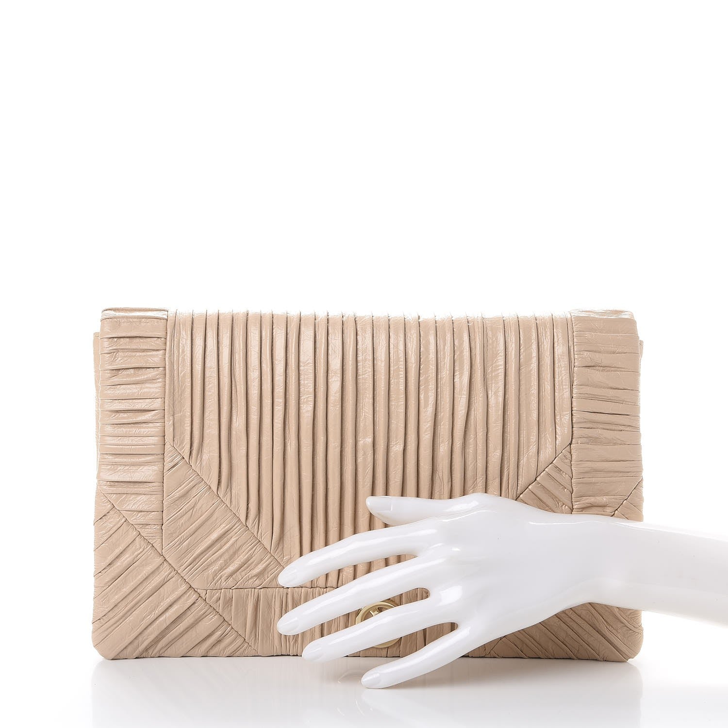 Chanel Crumpled Calfskin Coco Pleats Clutch Light Beige 2 of 7