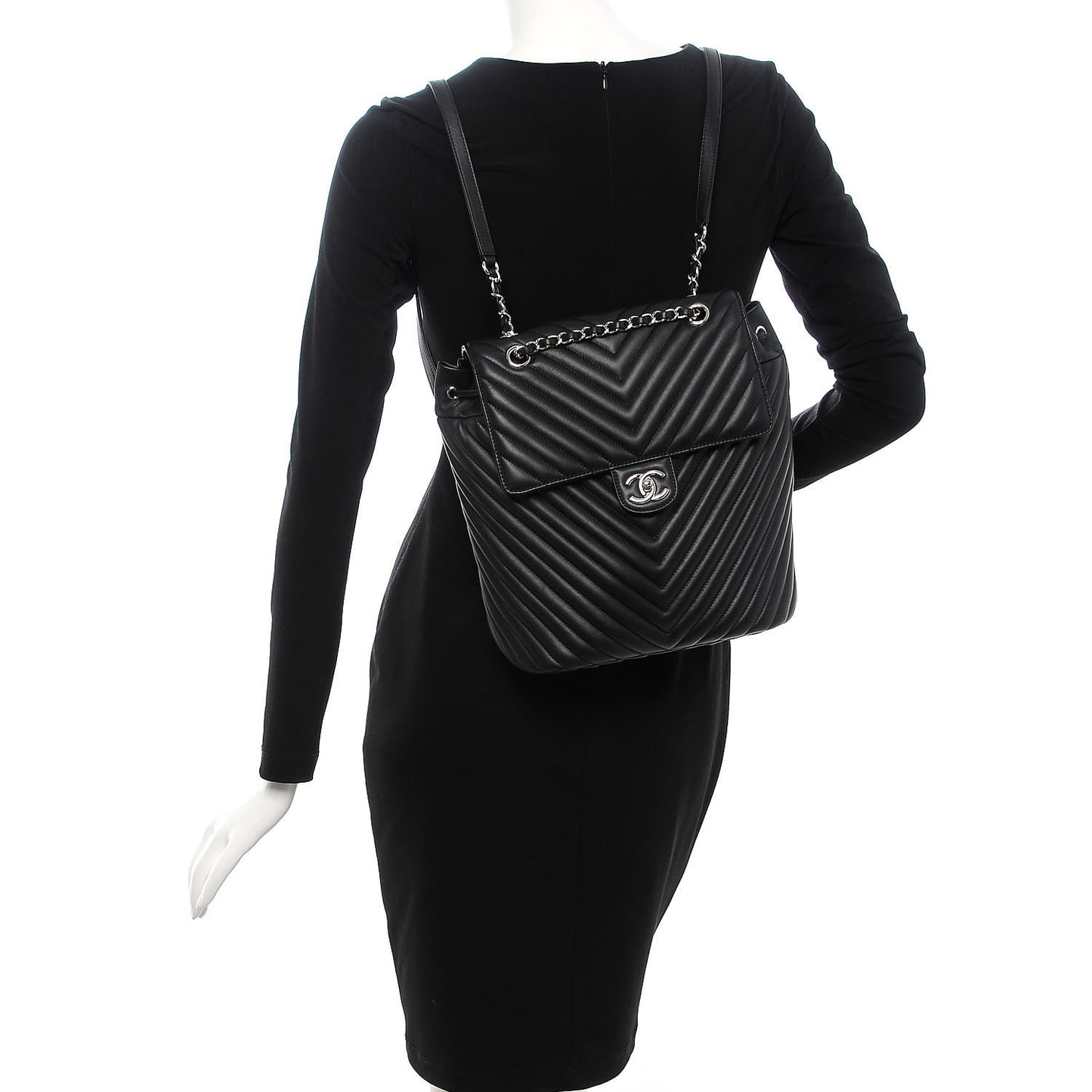 Calfskin Chevron Quilted Large Urban Spirit Backpack Black