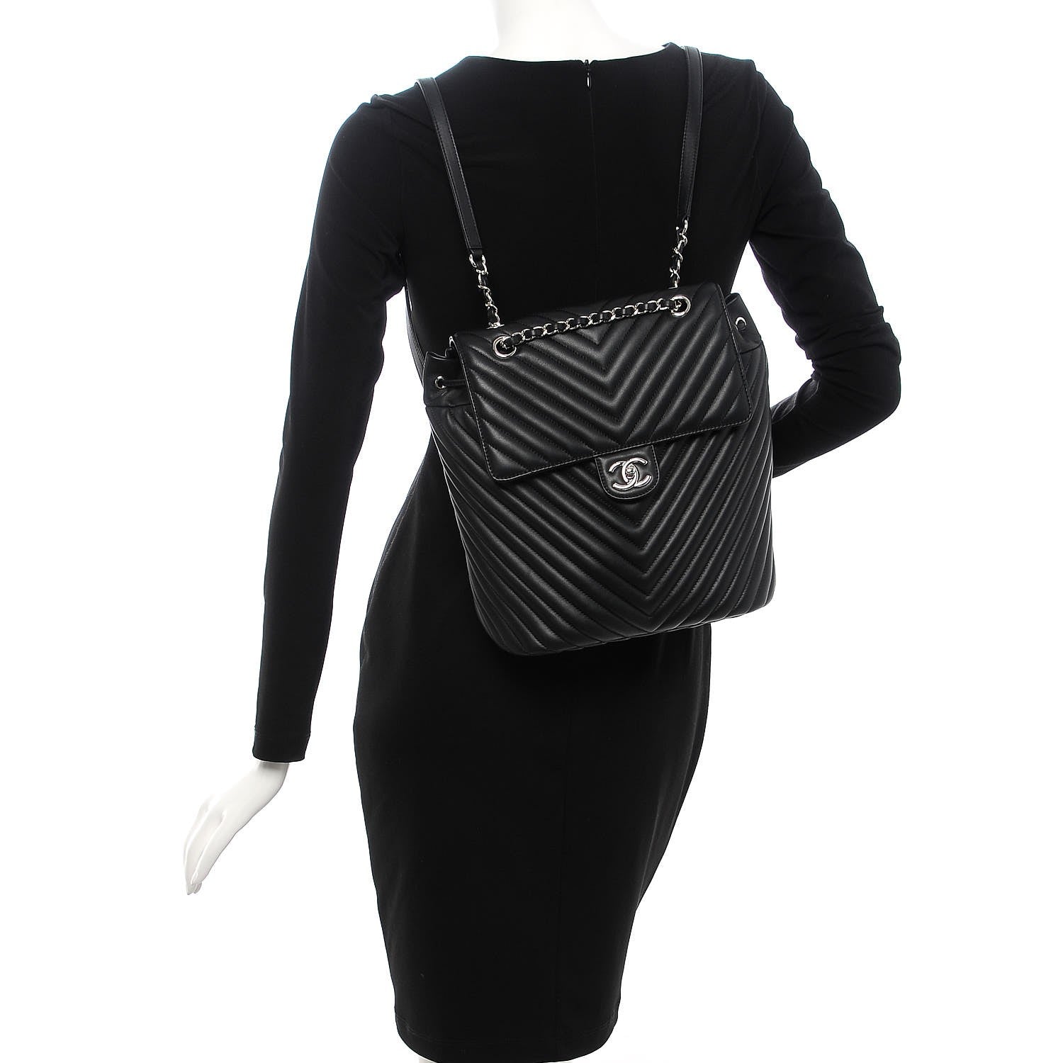 Chanel Calfskin Chevron Quilted Large Urban Spirit Backpack Black 2 of 8