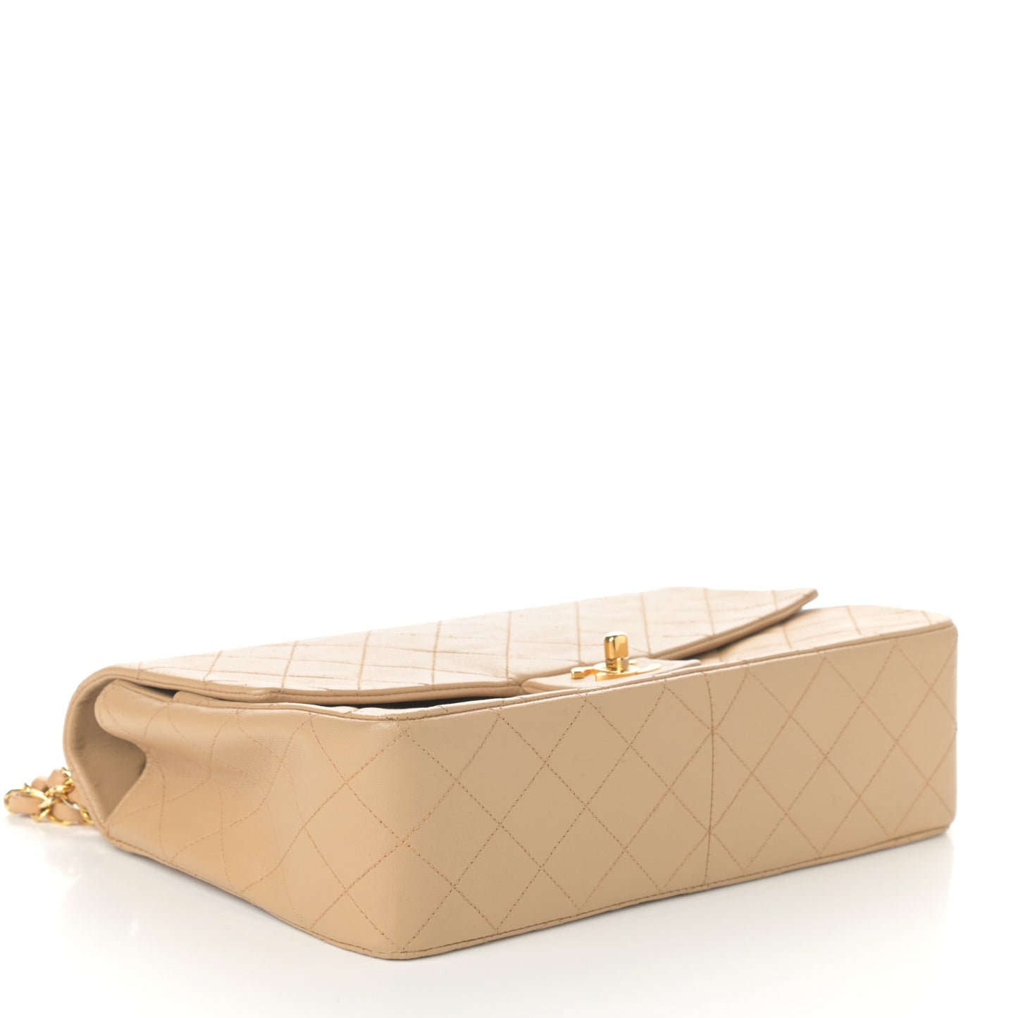 Lambskin Quilted Medium Single Flap Beige