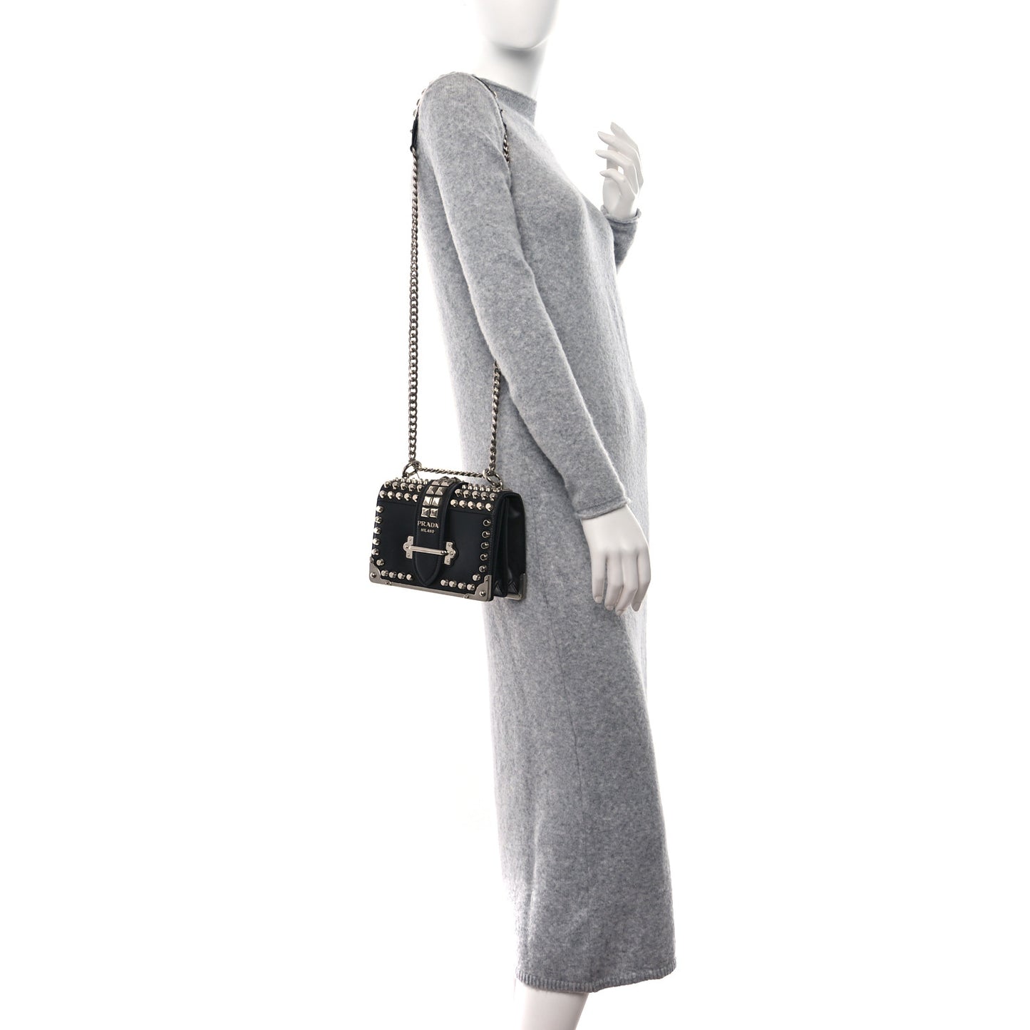 City Calf Saffiano Studded Cahier Bag Black