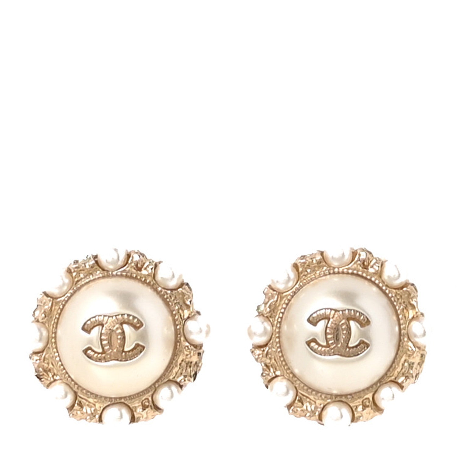 Chanel Metal Pearl CC Round Earrings Gold 1 of 5