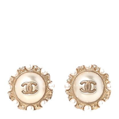 Chanel Metal Pearl CC Round Earrings Gold 1 of 5