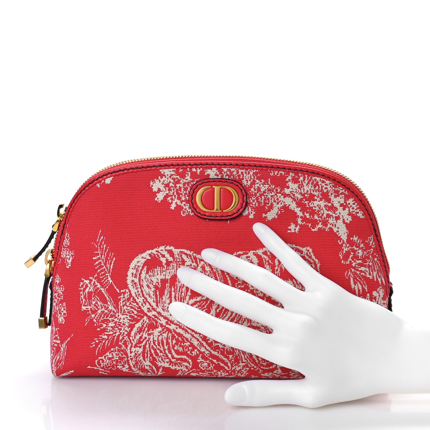 Embroidered Toile De Jouy 30 Montaigne Cosmetic Pouch Red