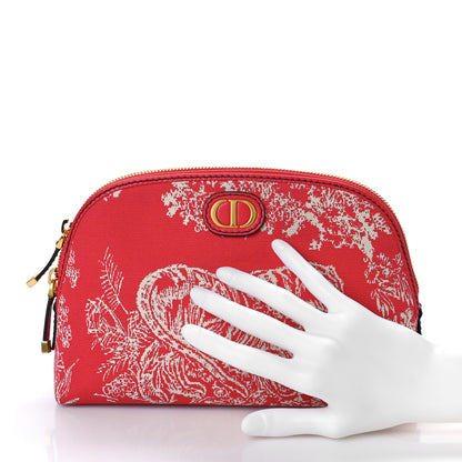 Christian Dior Embroidered Toile De Jouy 30 Montaigne Cosmetic Pouch Red 2 of 8