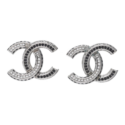 Chanel Crystal CC Earrings Silver Black 1 of 5