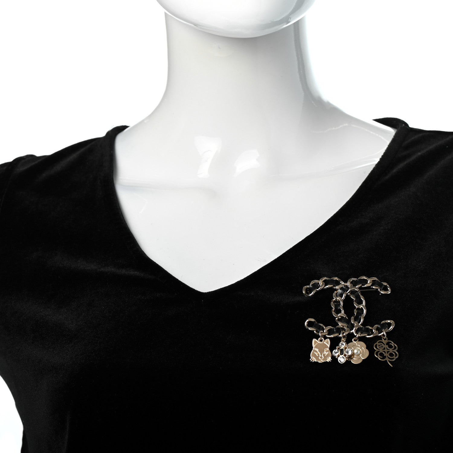 Chanel Lambskin Crystal Chain CC Charms Brooch Black Gold 2 of 4