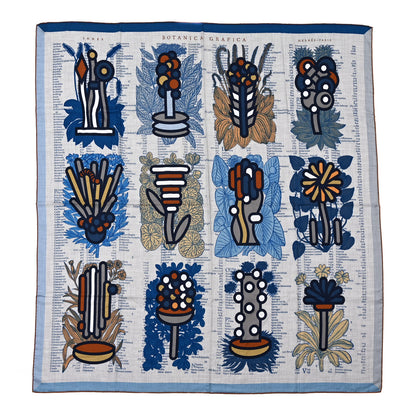 Hermes Cashmere Silk Botanica Grafica Shawl 140 Gris Chiné Bleu Noisette 1 of 5