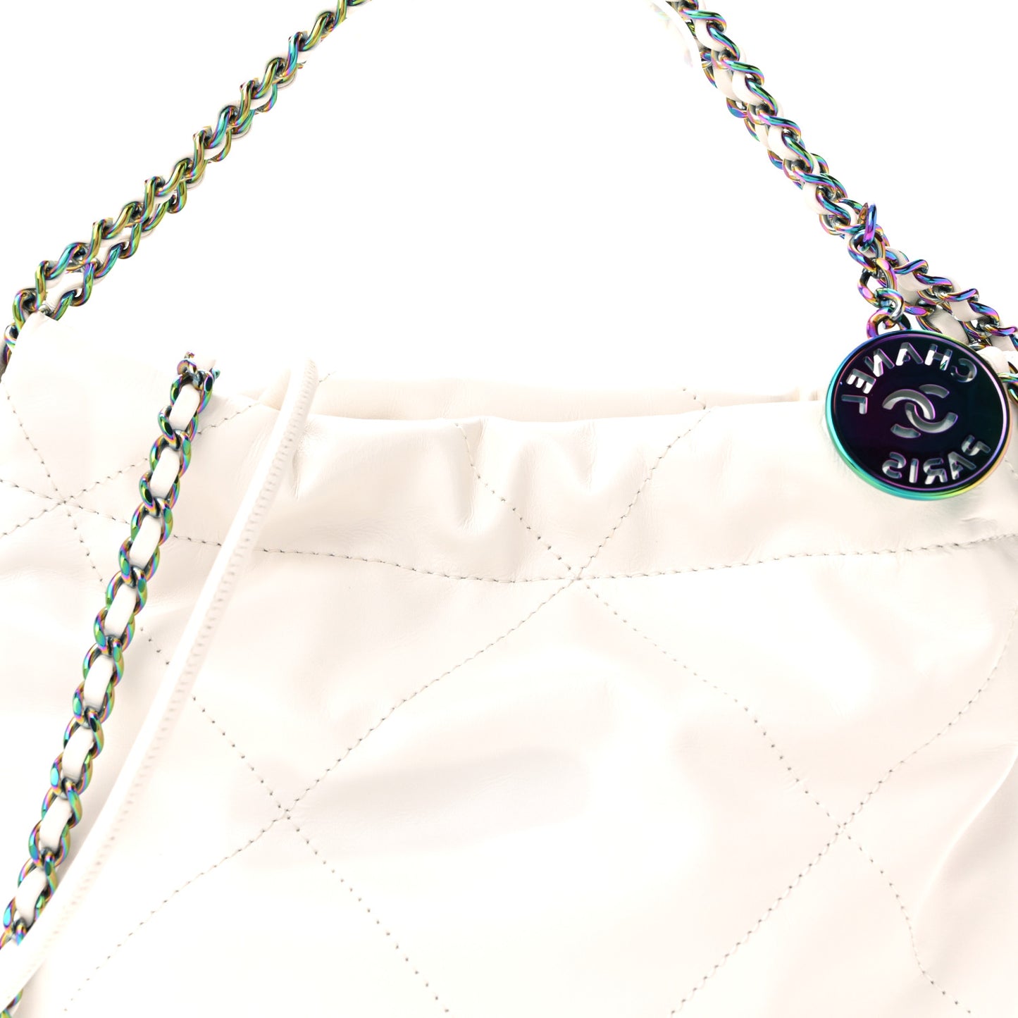 Shiny Calfskin Quilted Rainbow Mini Chanel 22 White