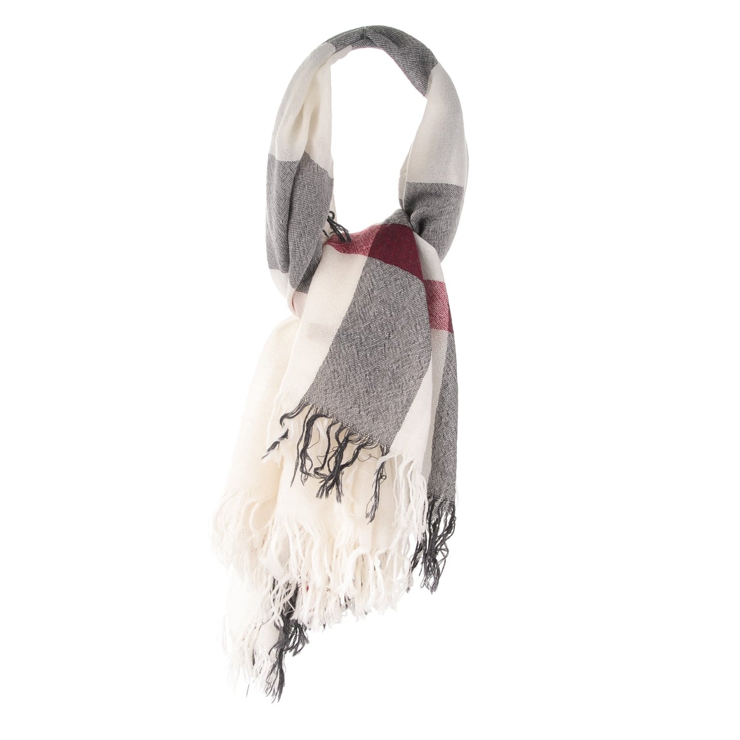 Extra Fine Wool Giant Check Scarf Ivory