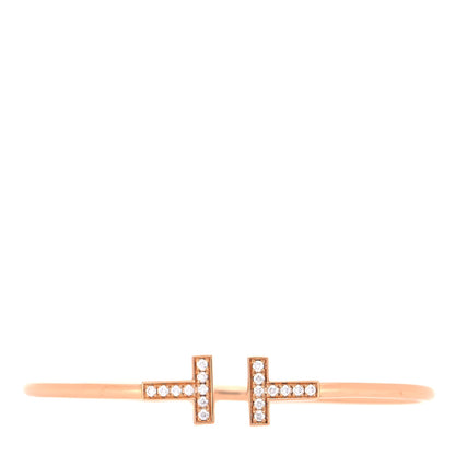 Tiffany 18K Rose Gold Diamond T Wire Bracelet 1 of 6