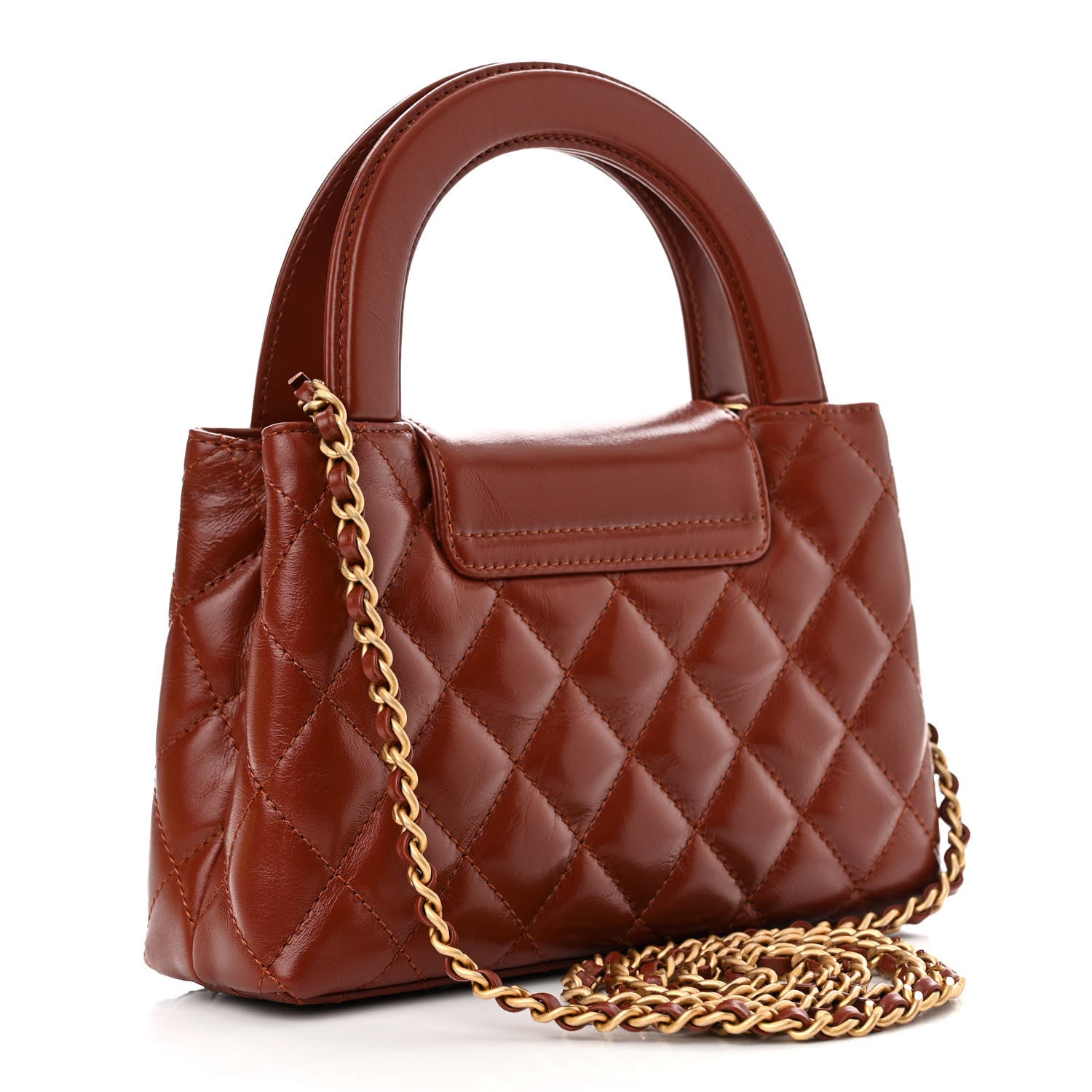 CHANEL ブラウン キルティング バッグ Chanel Shiny Aged Calfskin Quilted Nano Kelly Shopper Brown