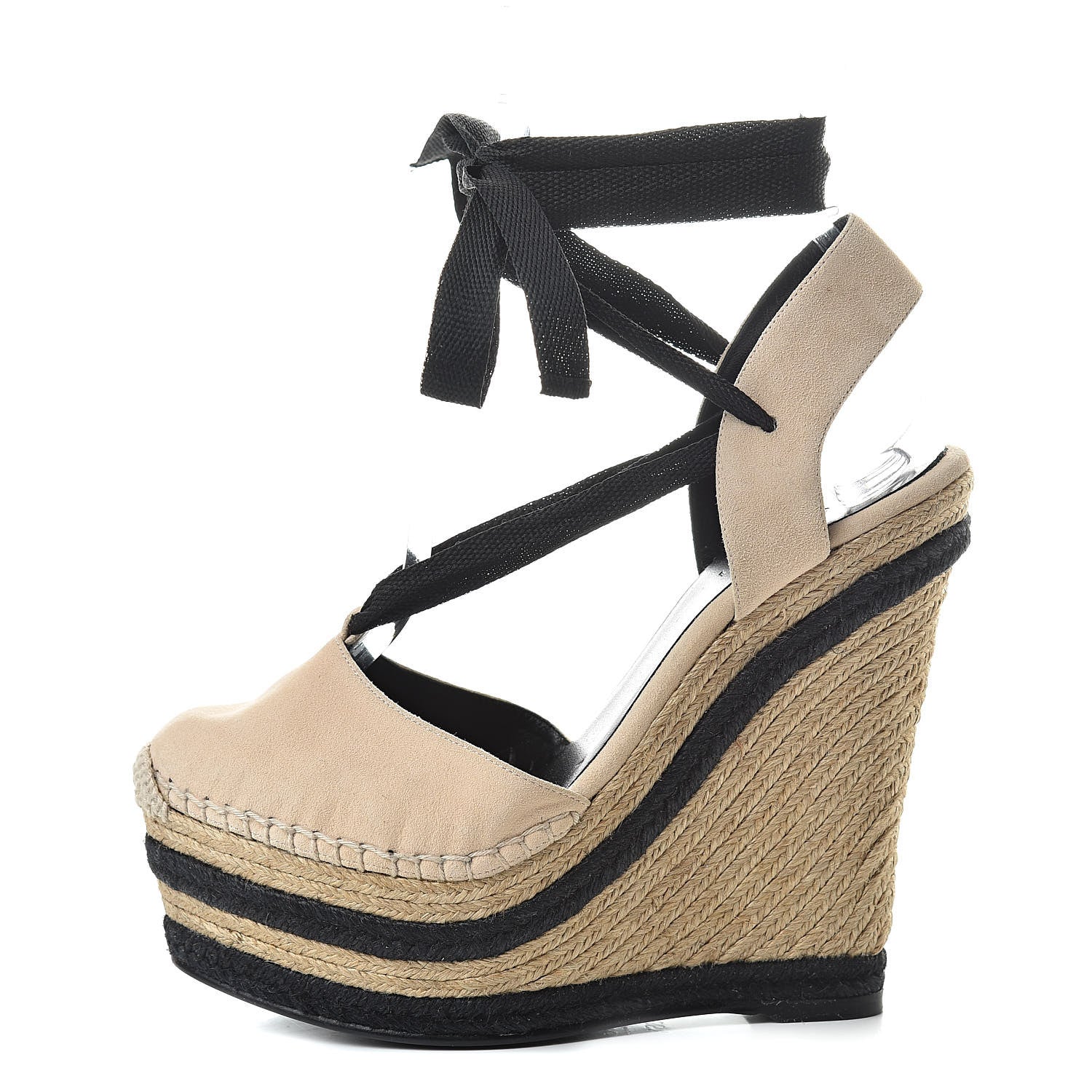 Gucci Suede Ankle Wrap Platform Espadrille Wedges 36.5 Beige 1 of 9