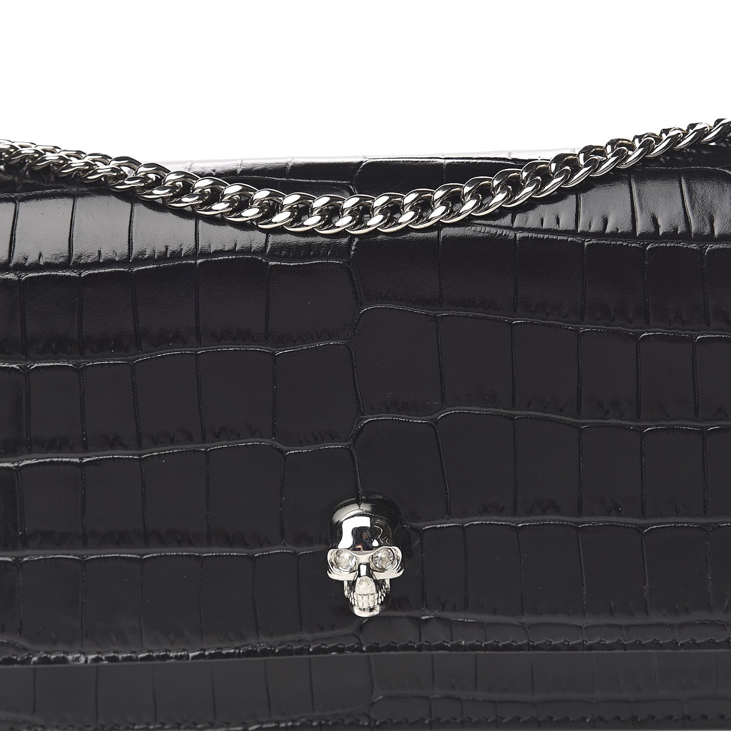 Alexander McQueen Calfskin Crocodile Embossed Skull Mini Crossbody Bag Black 11 of 11