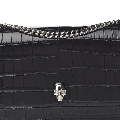 Alexander McQueen Calfskin Crocodile Embossed Skull Mini Crossbody Bag Black 11 of 11