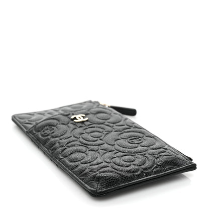 Chanel Caviar Camellia Embossed Classic Flat Wallet Pouch Black 4 of 9
