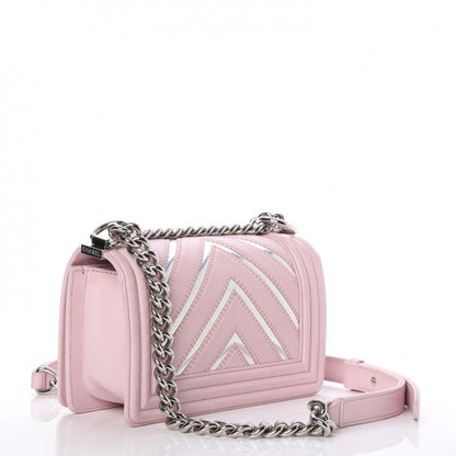 Chanel Lambskin Iridescent PVC Chevron Quilted Small Boy Flap Light Pink Silver 3 of 8
