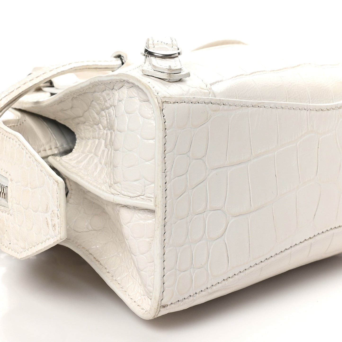 Semi Shiny Calfskin Crocodile Embossed Neo Classic Silver Hardware Mini City White
