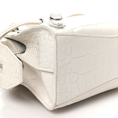 Balenciaga Semi Shiny Calfskin Crocodile Embossed Neo Classic Silver Hardware Mini City White 9 of 12