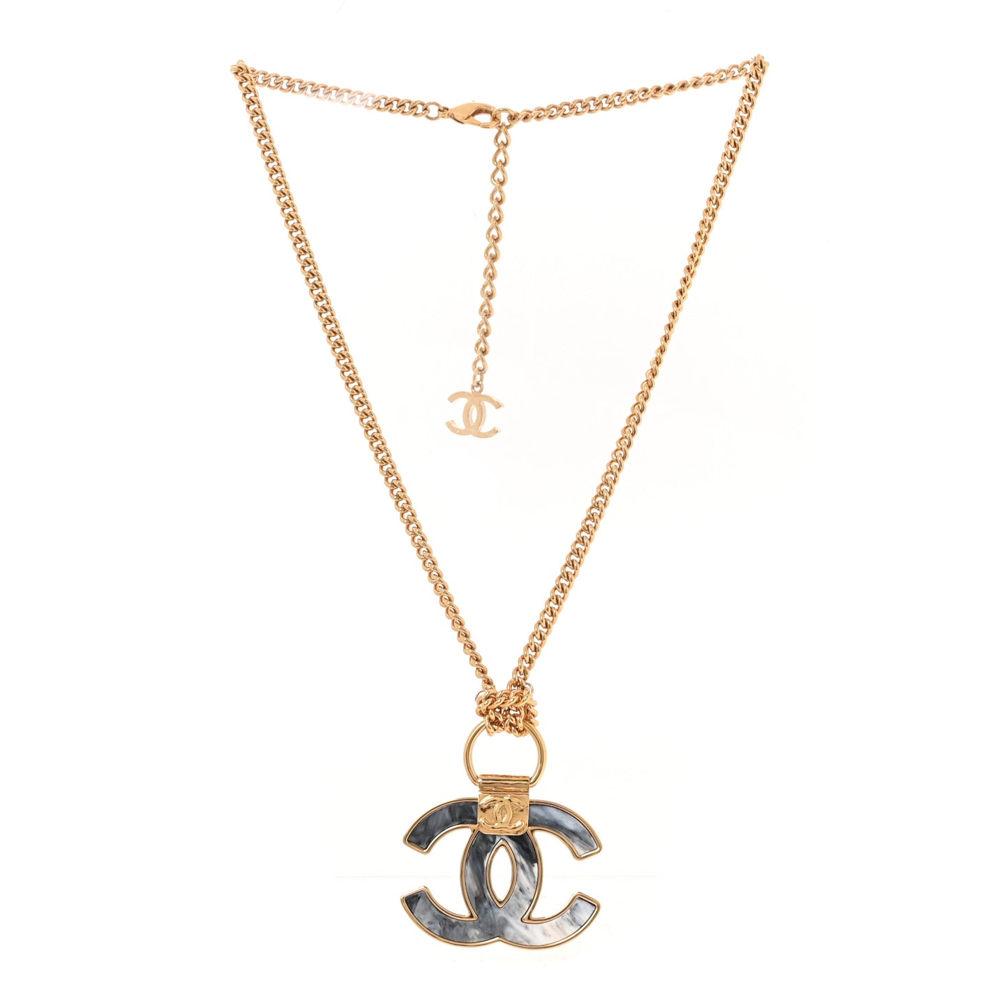 Metal Resin Marbled CC Pendant Necklace Gold Grey