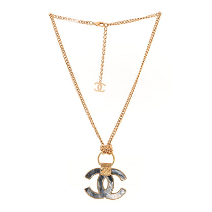 Chanel Metal Resin Marbled CC Pendant Necklace Gold Grey 3 of 5