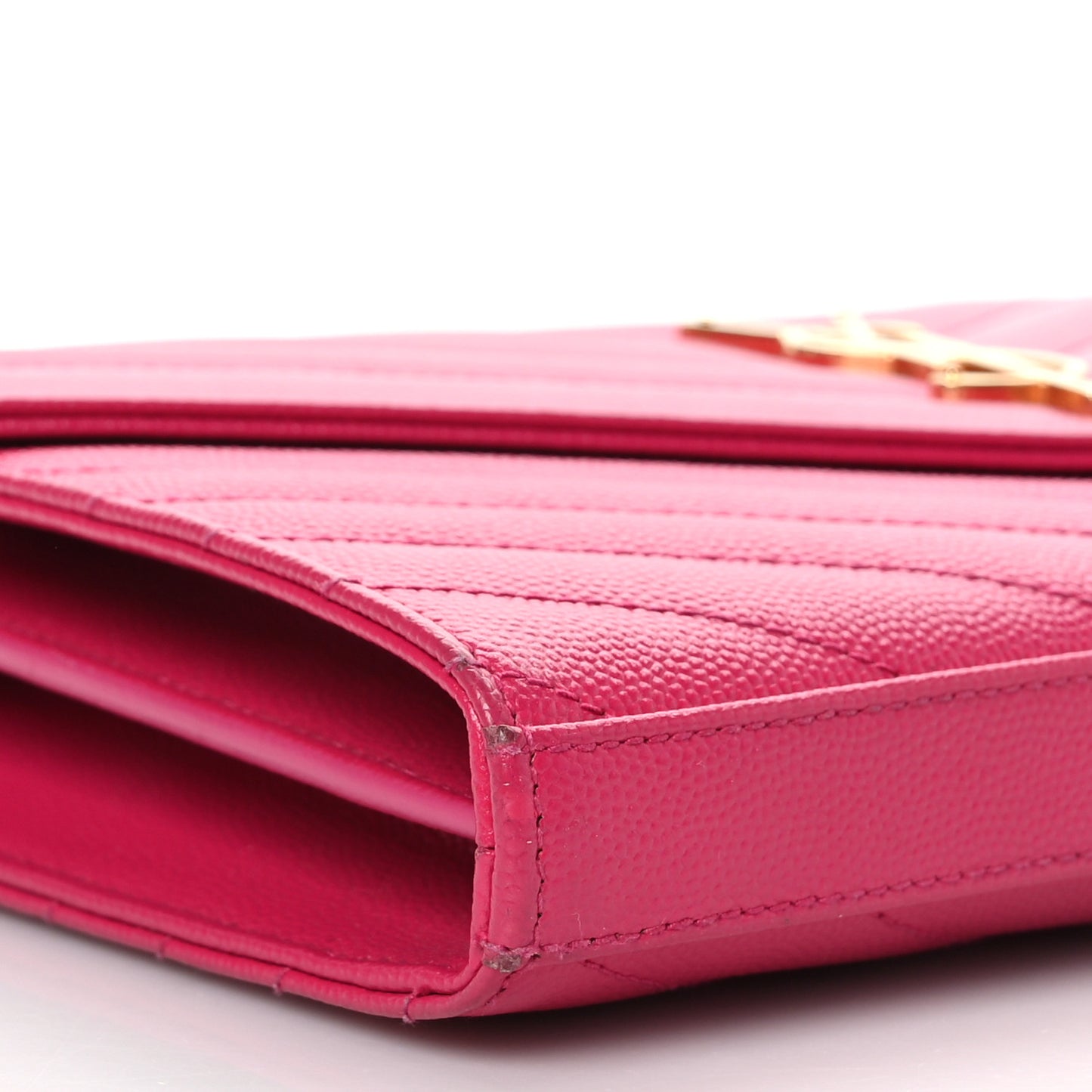 Grain De Poudre Matelasse Chevron Monogram Chain Wallet Lipstick Fuchsia
