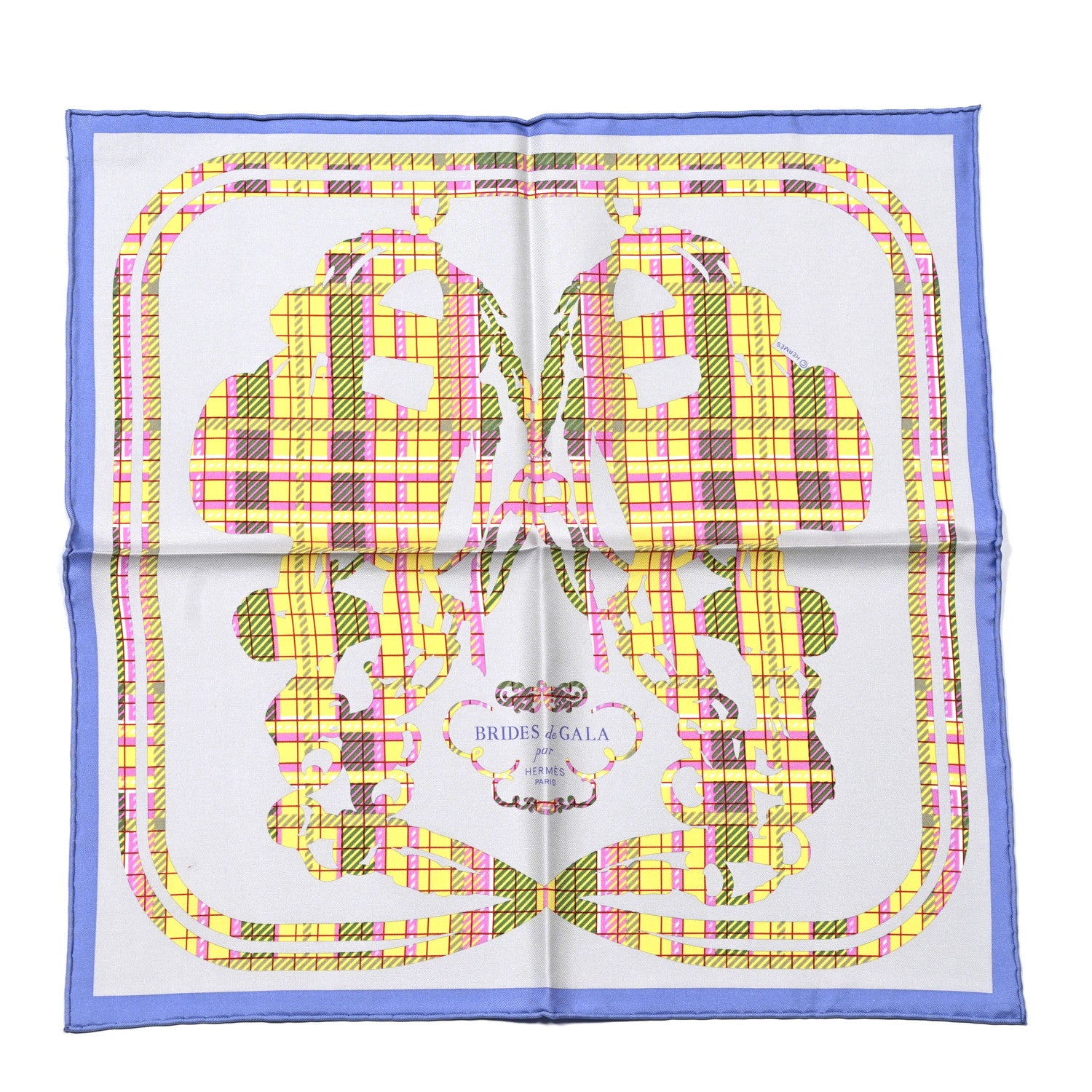 Hermes Silk Brides De Gala Tartan Pocket Square Lavande Parme Jaune 1 of 6