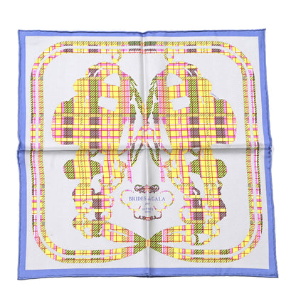 Hermes Silk Brides De Gala Tartan Pocket Square Lavande Parme Jaune 1 of 6