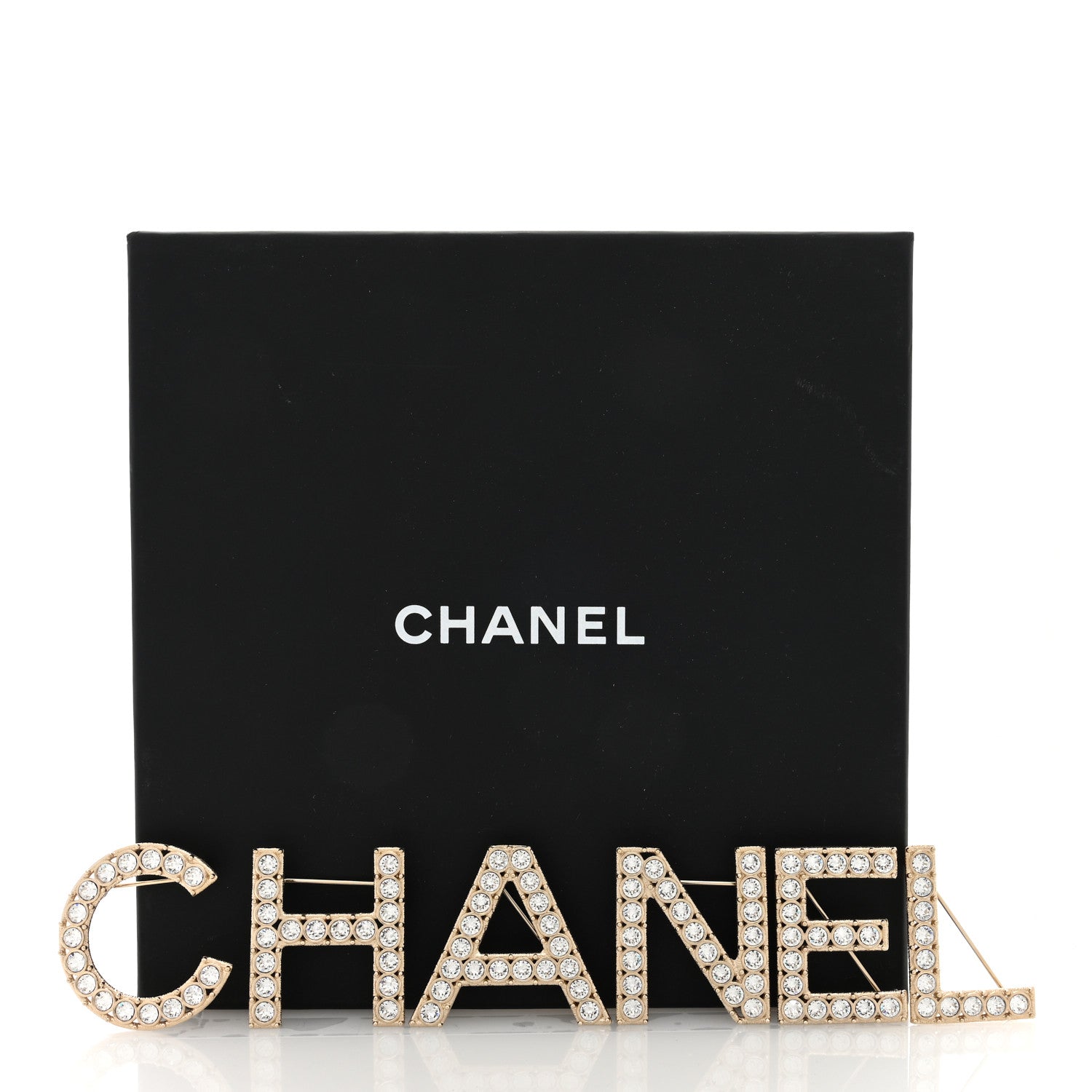 Chanel Crystal Cha-Nel Logo Brooch Set Gold 4 of 4