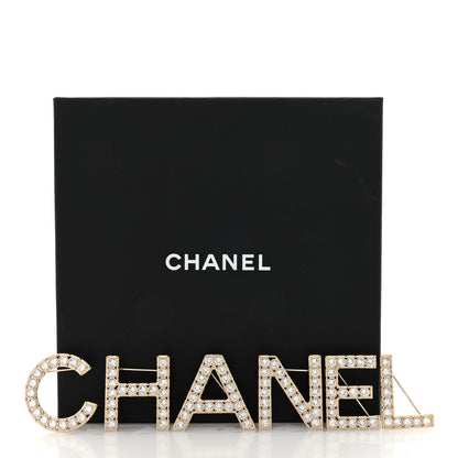 Chanel Crystal Cha-Nel Logo Brooch Set Gold 4 of 4
