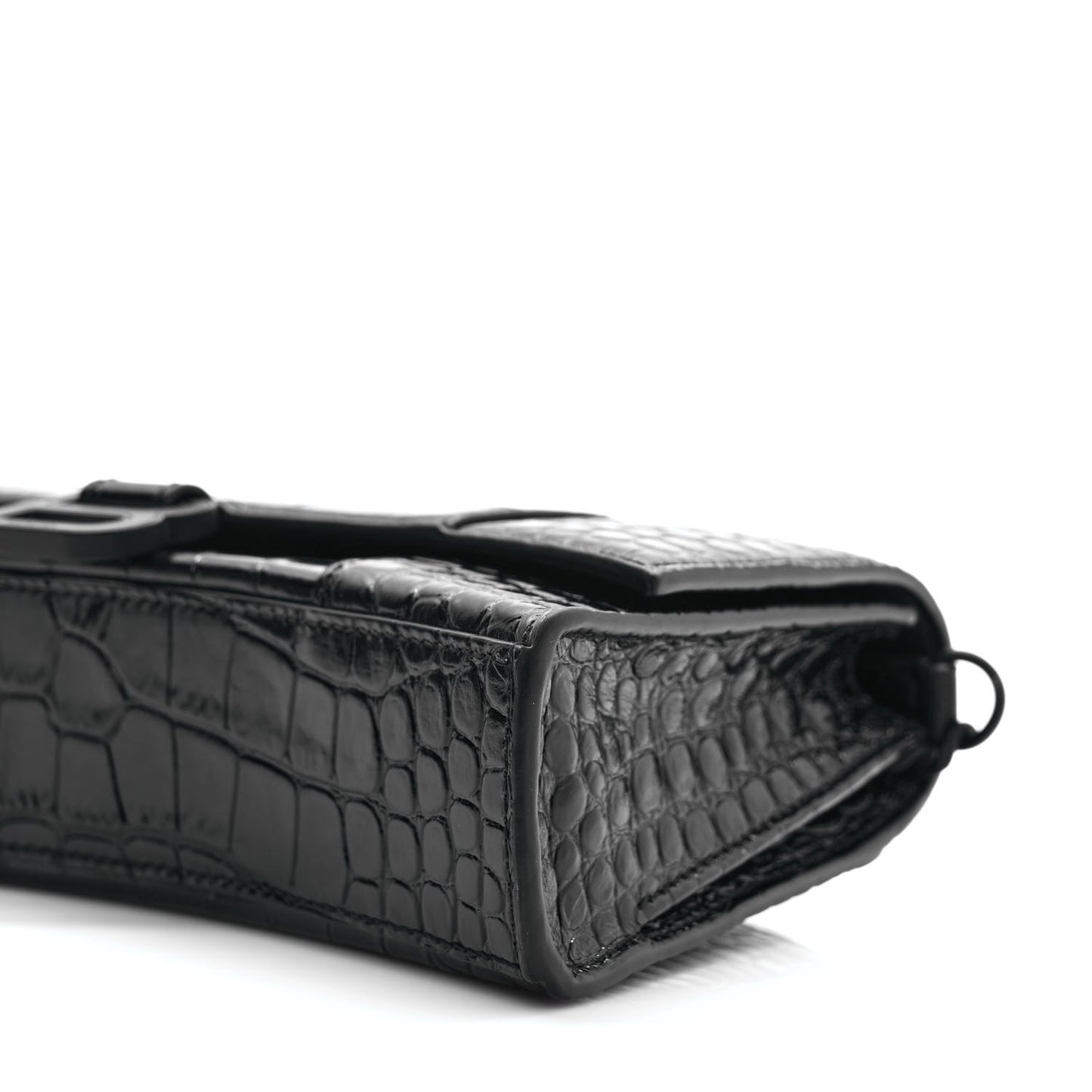 Shiny Calfskin Monochrome Crocodile Embossed Small Hourglass Evening Chain Bag Black