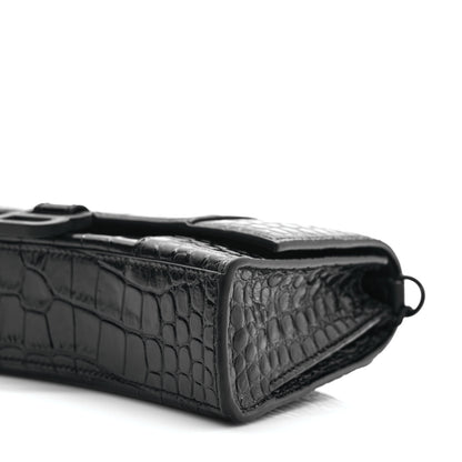 Balenciaga Shiny Calfskin Monochrome Crocodile Embossed Small Hourglass Evening Chain Bag Black 7 of 8