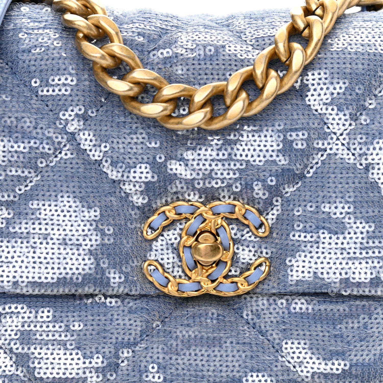 Chanel Sequin Quilted Medium Chanel 19 Flap Light Blue 8 of 10