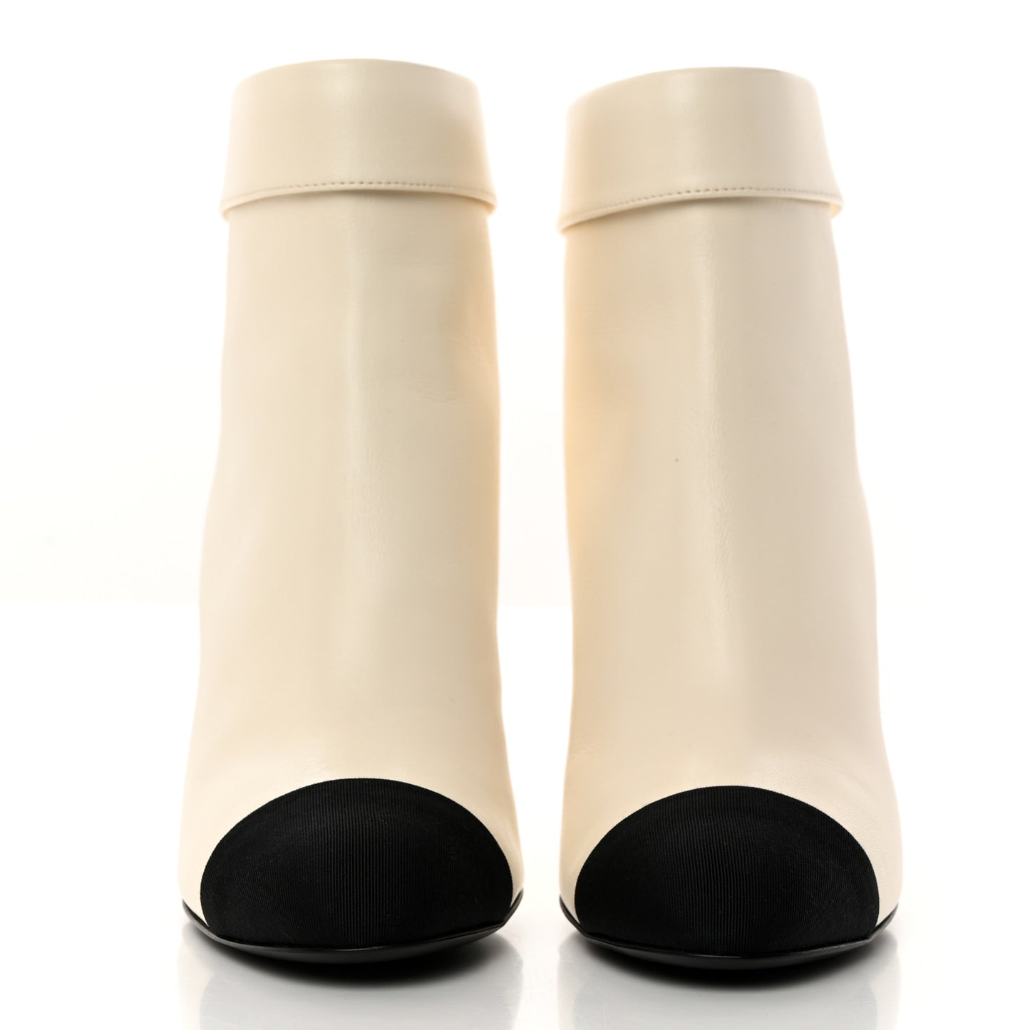 Lambskin Grosgrain Triangle & Collar 90 Ankle Boots 36 Ivory Black