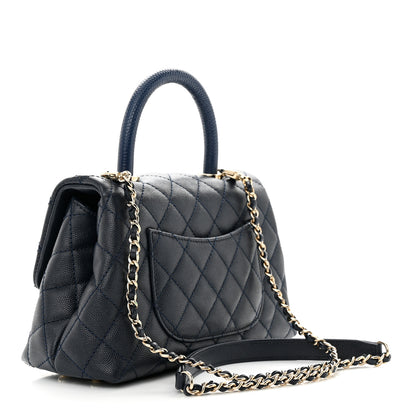 Chanel Caviar Quilted Lizard Embossed Mini Coco Handle Flap Dark Blue 3 of 10