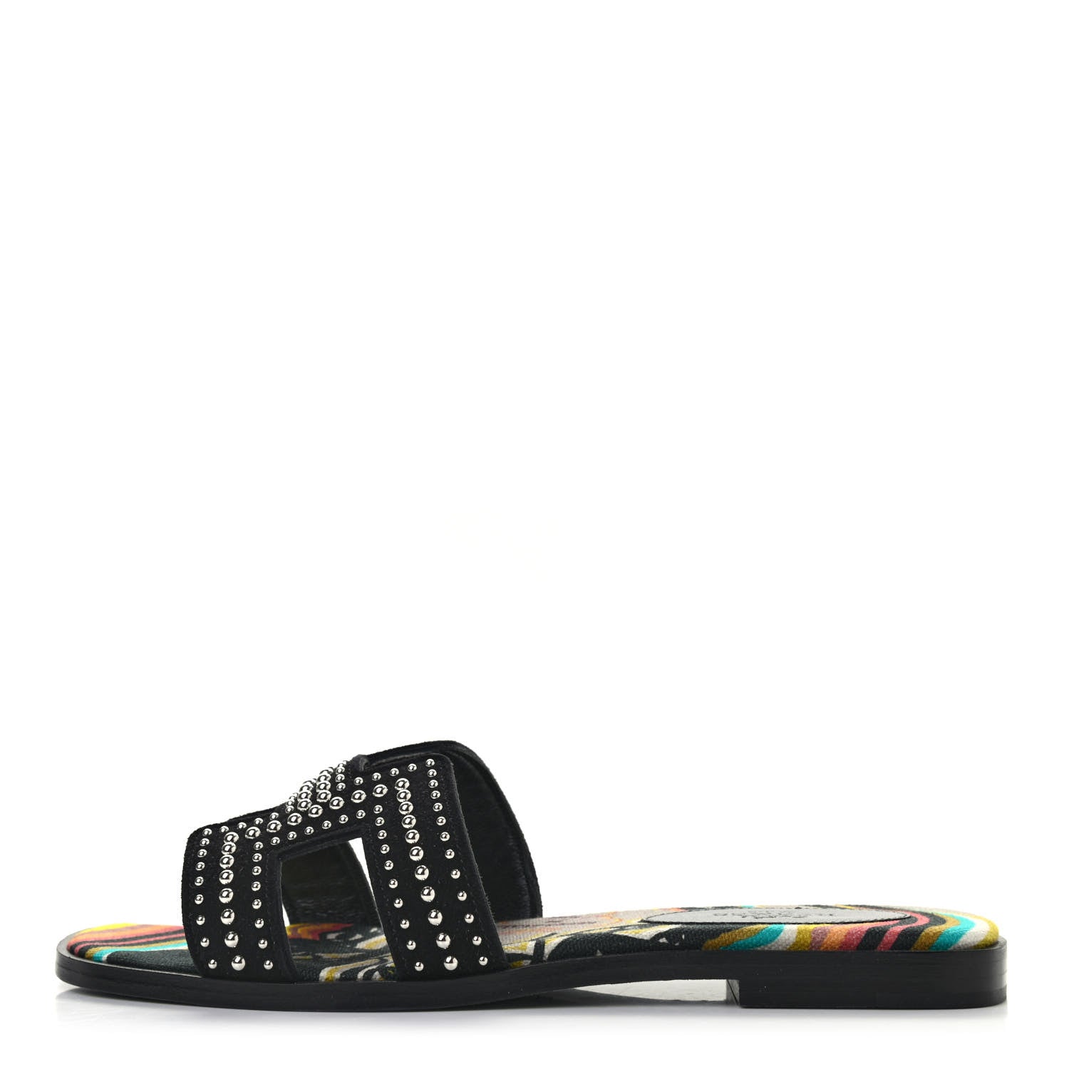 Hermes Suede Goatskin Studded Oran Sandals 36 Black 1 of 9