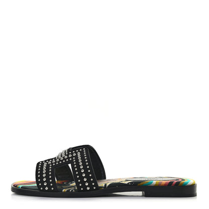 Hermes Suede Goatskin Studded Oran Sandals 36 Black 1 of 9