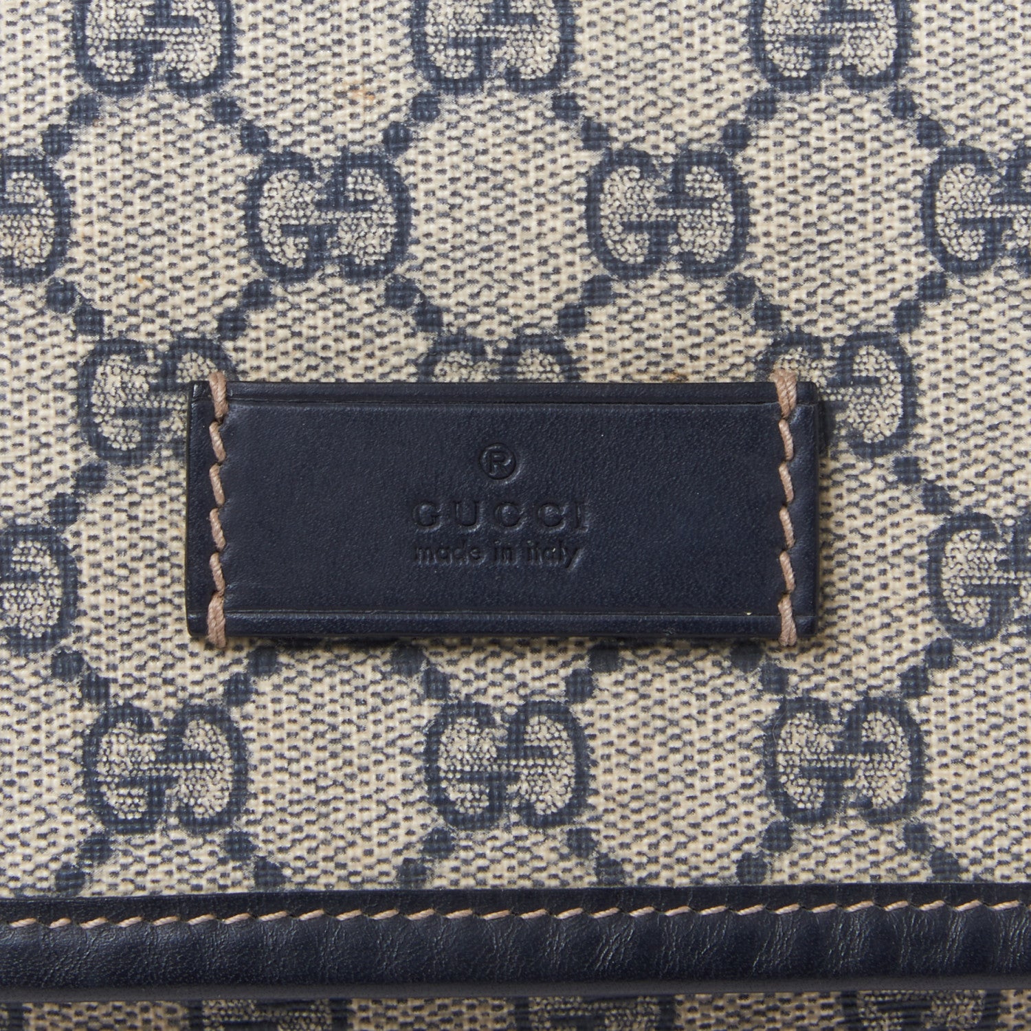 Gucci GG Plus Monogram Large Double Buckle Flap Messenger Bag Beige Navy 7 of 11