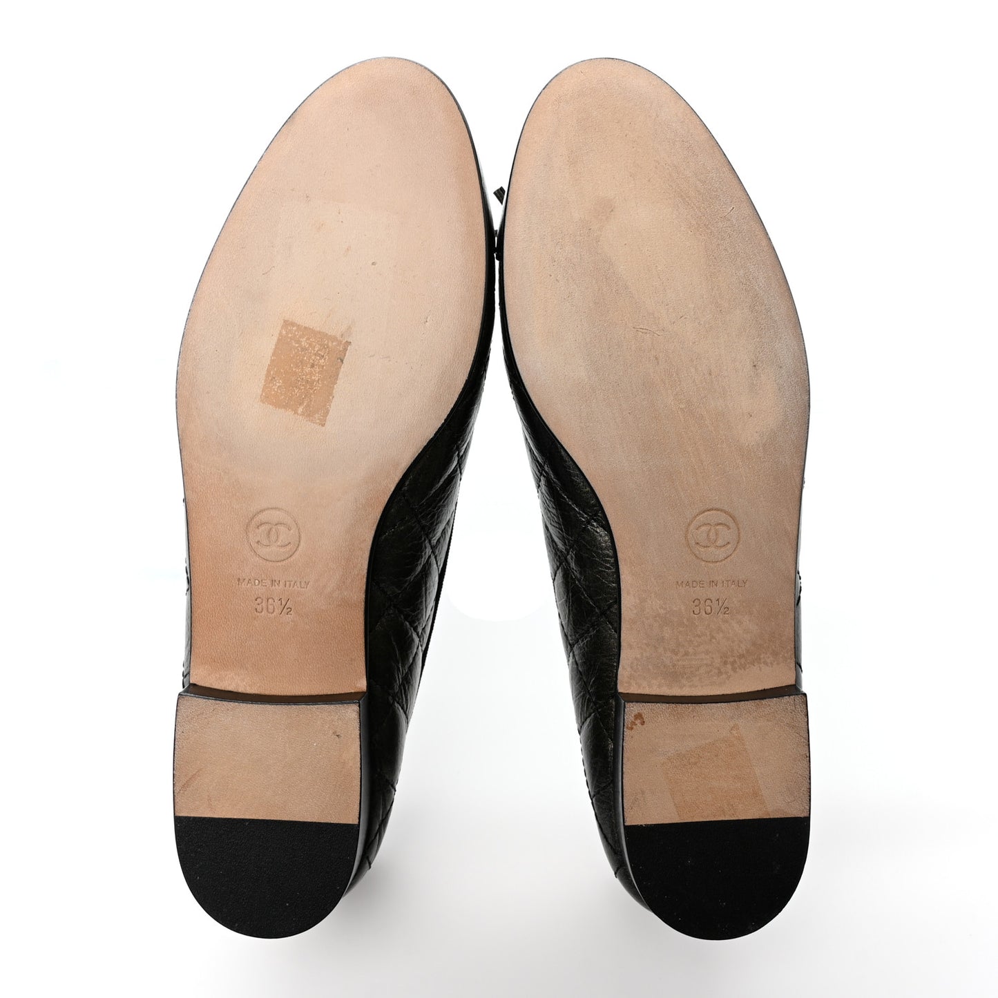 Metallic Aged Calfskin Quilted CC Cap Toe Ballerina Flats 36.5 Dark Brown