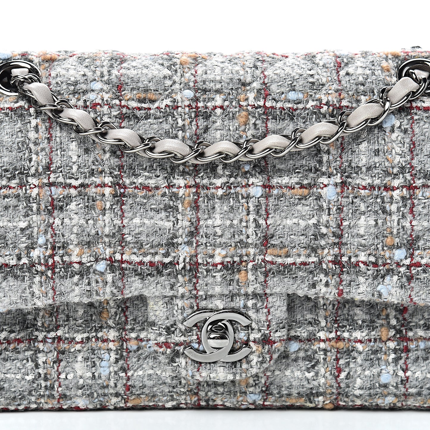 Tweed Quilted Medium Double Flap Grey Multicolor