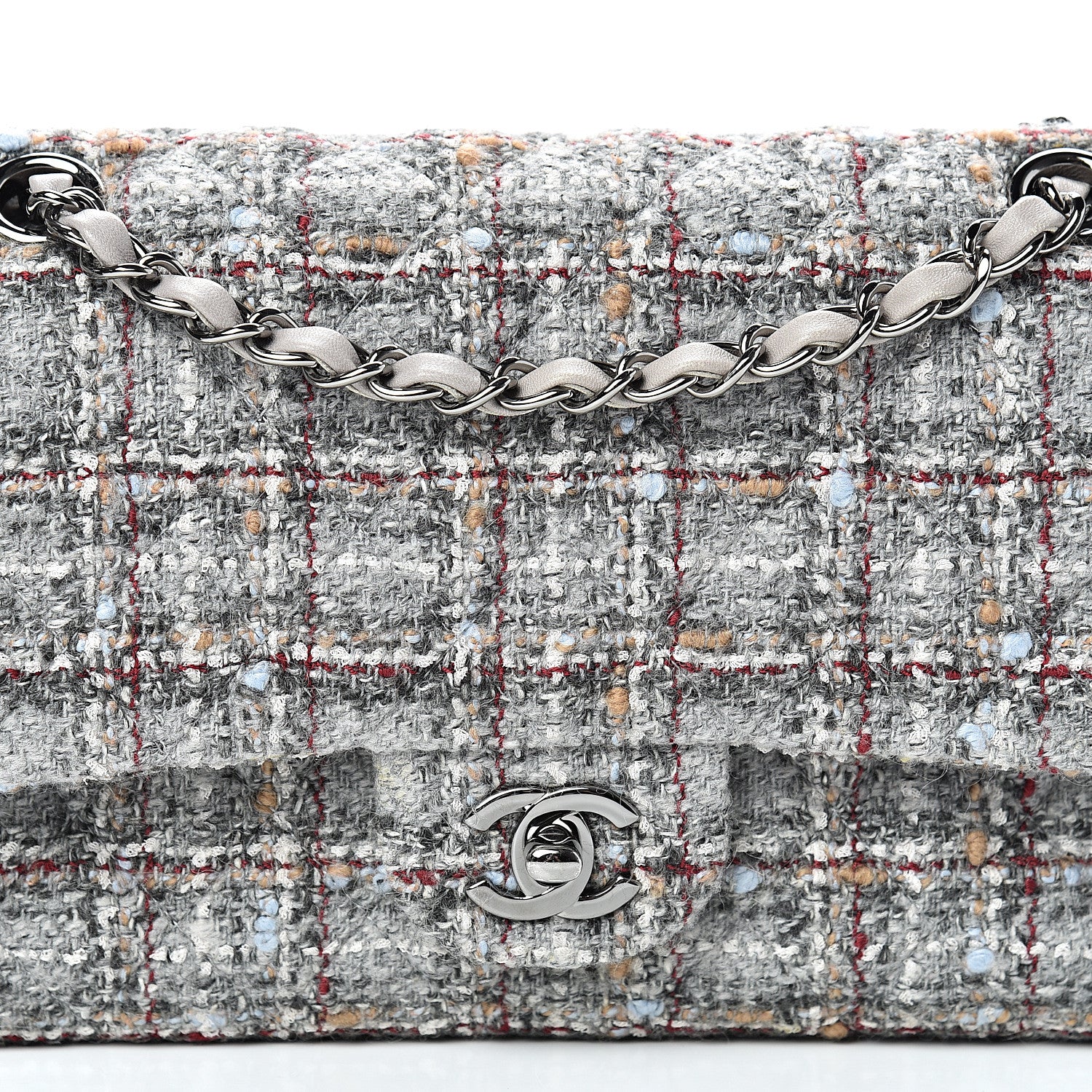 Chanel Tweed Quilted Medium Double Flap Grey Multicolor 7 of 11
