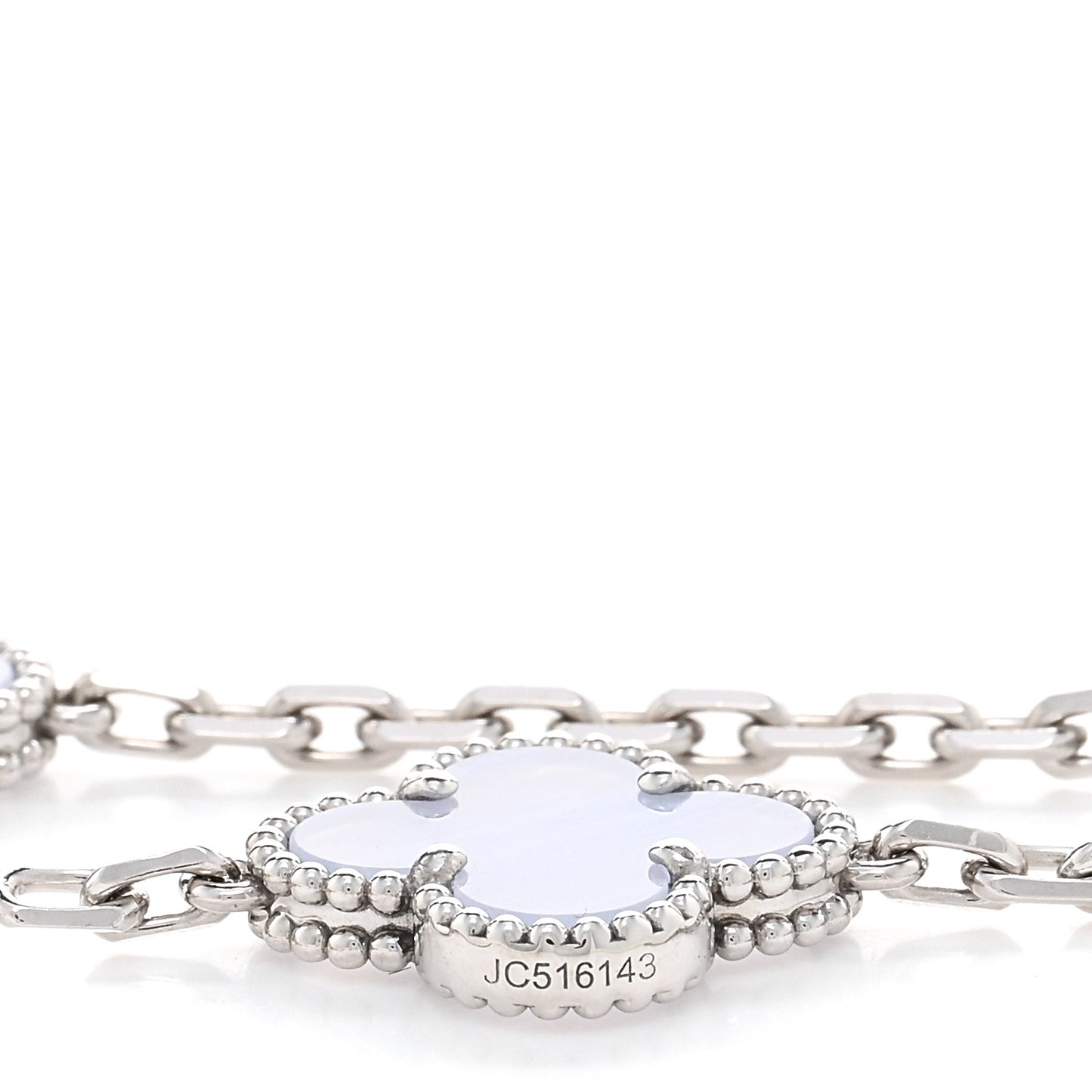 18K White Gold Chalcedony 10 Motifs Vintage Alhambra Necklace