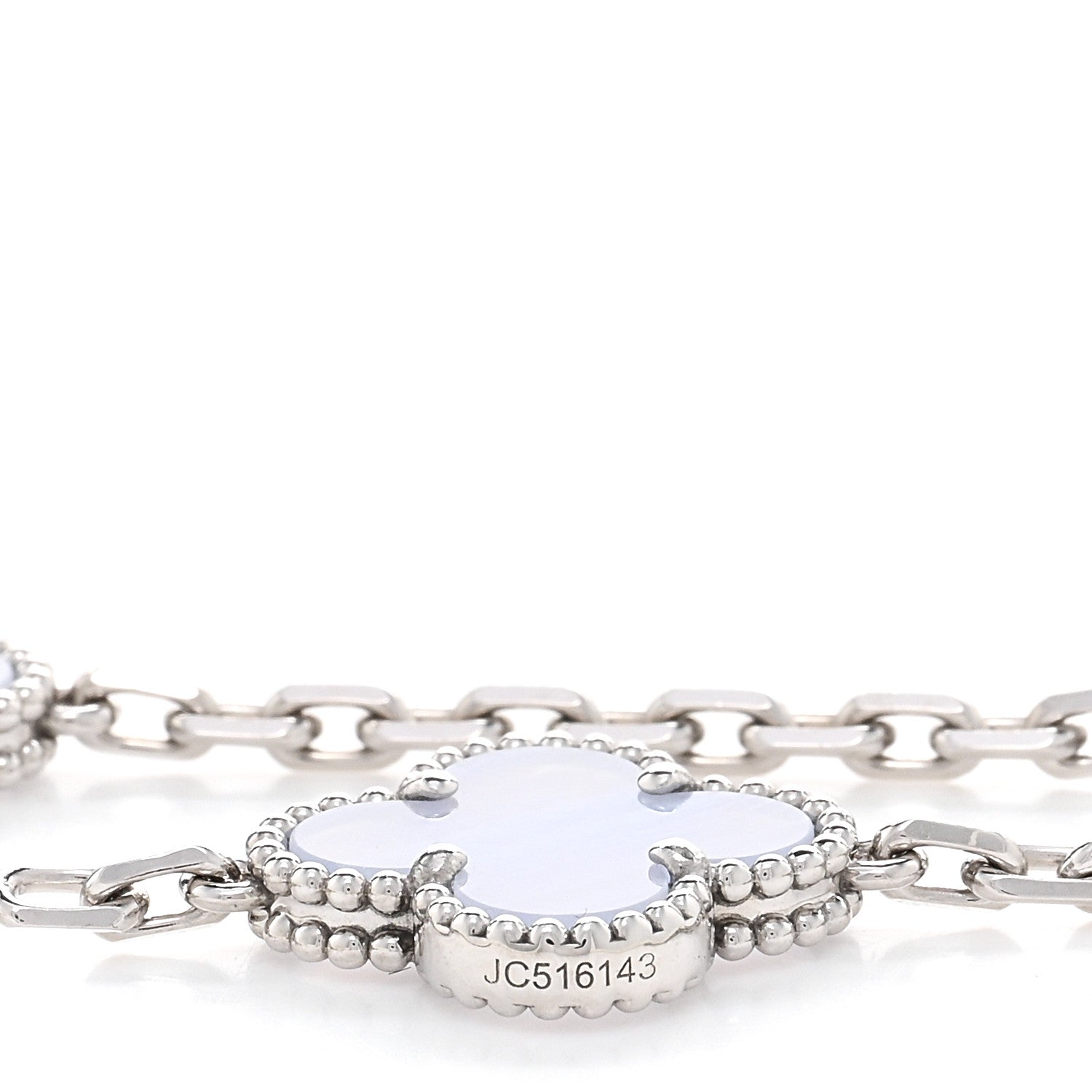 Van Cleef & Arpels 18K White Gold Chalcedony 10 Motifs Vintage Alhambra Necklace 5 of 5