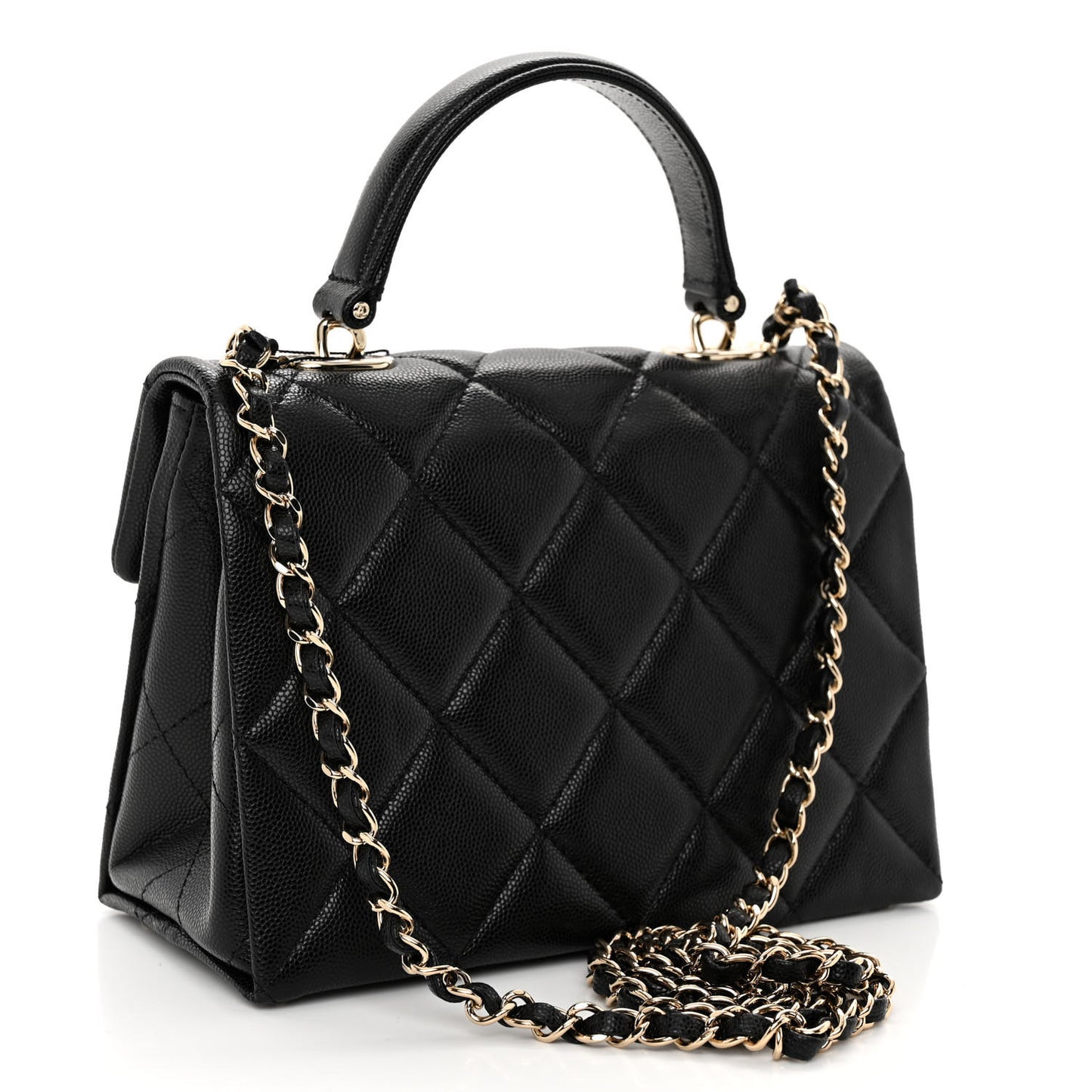Caviar Quilted Mini Retro Twist Top Handle Flap Black