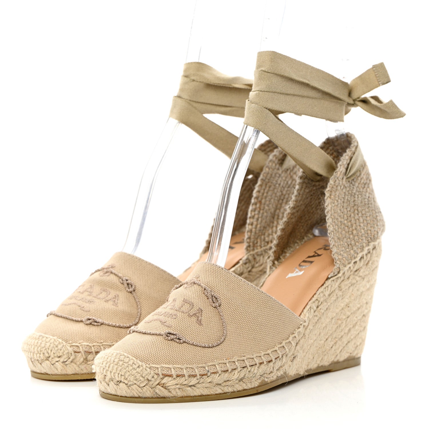 Prada Linen Logo Espadrille 90mm Wedge Sandals 36 3 of 9