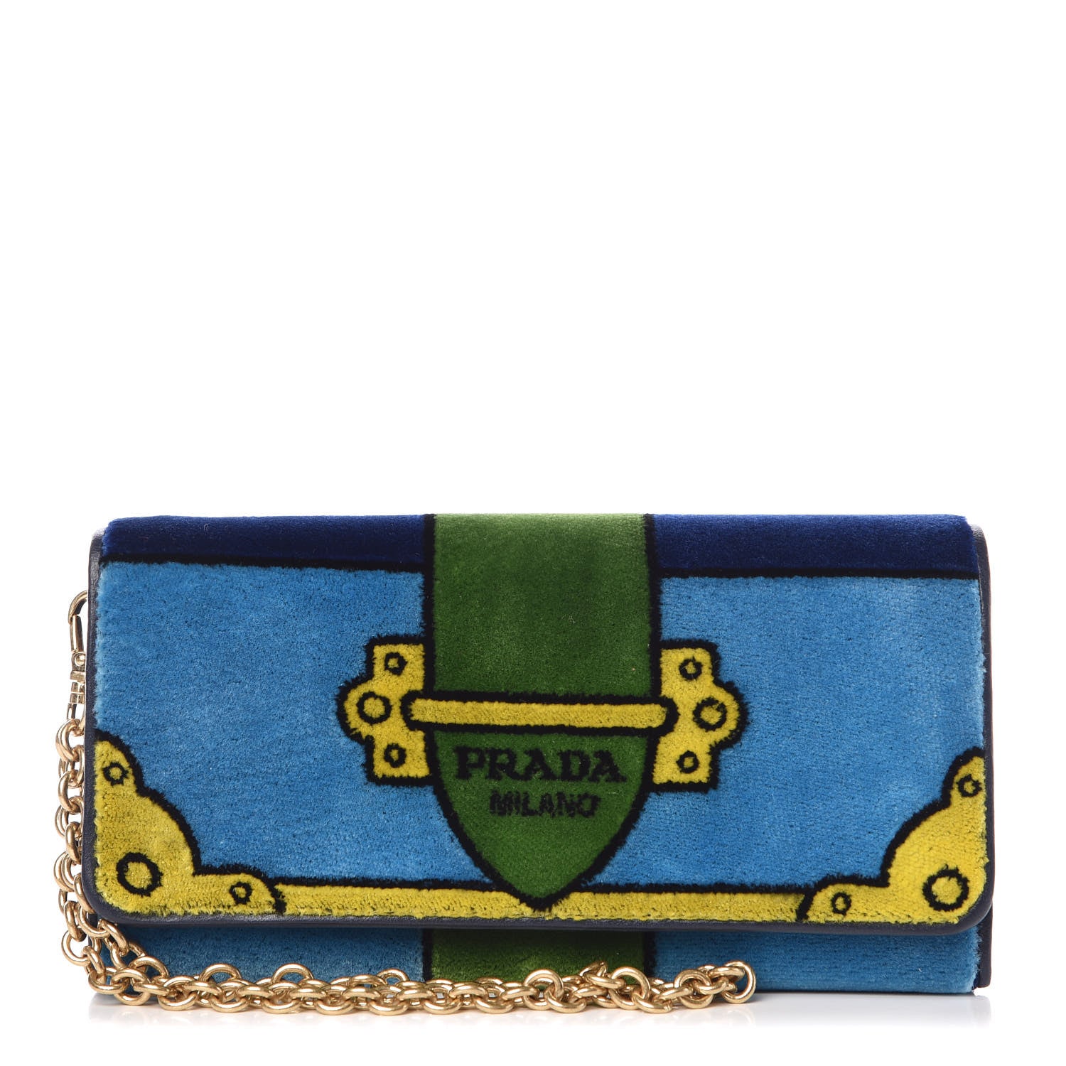Prada Velvet Cahir Chain Wallet Azzurro 1 of 9