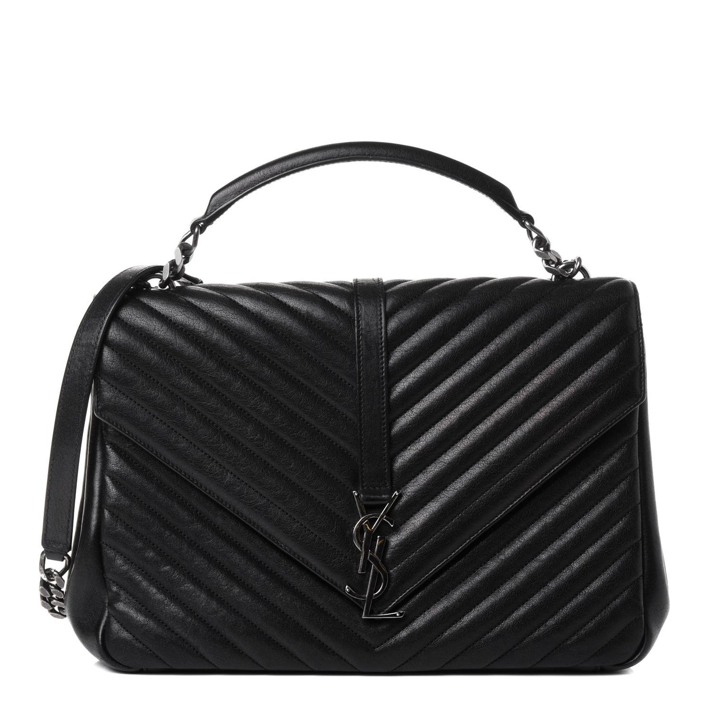 Sheepskin Matelasse Chevron Monogram Large College Satchel Black